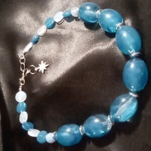 Chunky statement necklace marbled blue and white! Great sweater necklace